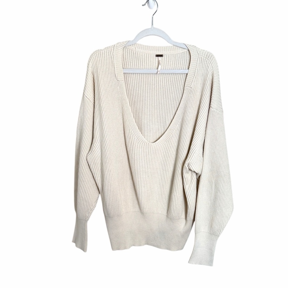 Free People Allure Pullover Ribbed Knit Oversized Sweater Cream Size Large